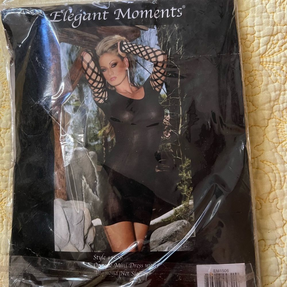 Y2K Elegant Moments Black Diamond Net Sleeve Mini Dress O/S NIP Baddie Club Rave